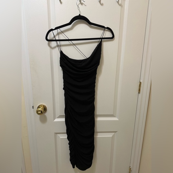 OH POLLY black asymmetrical midi dress size us 4 - Picture 1 of 1